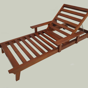 Luxury Teak Wood <b>Outdoor</b> Sun Lounger with Neutral Cushion and <b>Reclining</b> Backrest - Product Image 2