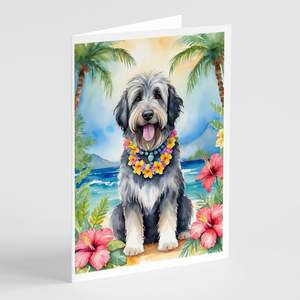 Bergamasco Sheepdog Luau Whimsical A7 Tarjetas de felicitación Paquete de 8 tarjetas de notas en blanco con sobres Tamaño 5x7 - Product Image 1