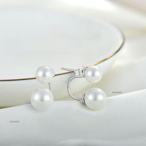 Women's 925 Silver Double <b>Pearl</b> Stud <b>Earrings</b> <b>White</b> Faux <b>Pearl</b> Classic Everyday Wear Jewelry for Daily & Party Wear Gift - Product Image 2