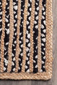 Tapis rond tressé en coton et jute noir et blanc, tissé à la main, en fibres naturelles, pour salon, chambre à coucher, décoration intérieure - Product Image 4