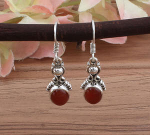 Boucles d'oreilles en pierre précieuse d'onyx rouge naturel, argent sterling 925, boucles d'oreilles pendantes de luxe, cadeau de mariage et d'anniversaire pour femmes, vente en gros - Product Image 4