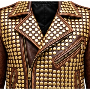 Chaqueta de Cuero para Hombre, Estilo Motero, Color Bronceado, con Ribete Rojo y Estilo Vintage Desgastado, Calidad Premium, Elegante, Duradera, Cómoda, con Cierre - Product Image 6