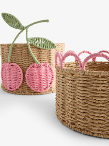 Cherry Paper Fiber <b>Basket</b> Woven Storage Container Decorative Organizer <b>Hamper</b> <b>For</b> Kids Room Nursery Shelf Home Accessories - Product Image 3