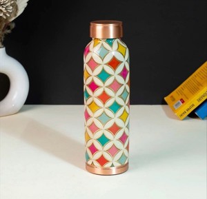 Fruit Printed <b>Copper</b> Water <b>Bottle</b> Boho Vintage Metal <b>Drinking</b> <b>Bottle</b> with Lid Portable for Gym Gift Hiking Drinkware Accessories - Product Image 2