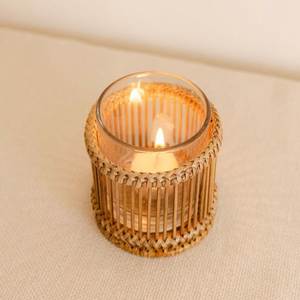 Support de bougie cylindrique en verre NEHA ENTERPRISES avec manchon en rotin tressé, résistant à la chaleur, fait main, écologique, décoration d'intérieur - Product Image 3