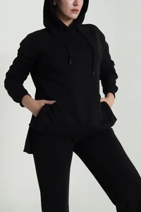Ensemble de survêtement d'hiver décontracté pour femmes, 2 en 1, couleur unie, séchage rapide, vêtements d'entraînement sportif, polyester/coton - Product Image 5
