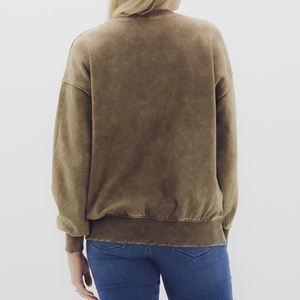 Sudadera de cuello redondo para mujer, lavado ácido, color liso, tejido de punto, manga larga, informal, para otoño, algodón transpirable, diseño de manga completa - Product Image 6