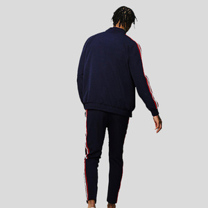 Ensemble de survêtement bleu marine personnalisé pour homme – Sweat-shirt et pantalon en polyester couleur unie avec fermeture éclair intégrale, coupe classique, style sportif pour l'automne - Product Image 2