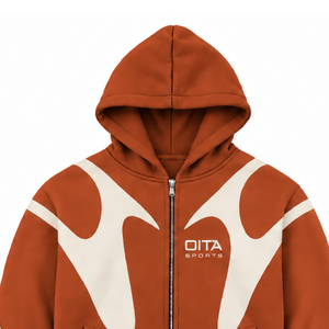 Rust <b>Orange</b> Contrast Panel Zip Up Hoodie Men Streetwear Full Zipper Long Sleeve Casual <b>Fleece</b> Hooded Sweatshirt With Pockets - Product Image 3