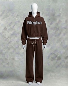 Unisex <b>Brown</b> Hooded 2-in-1 Printed Tracksuit Set Full Length Sweatshirt <b>Jogger</b> Pants Solid Color Casual Wear 100% Polyester - Product Image 4