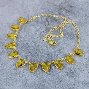 18K Gold Plated Quartz Flower <b>Necklace</b> with Link Chain 18 Inch <b>Statement</b> Jewelry Handmade for Party Occasions - Product Image 3