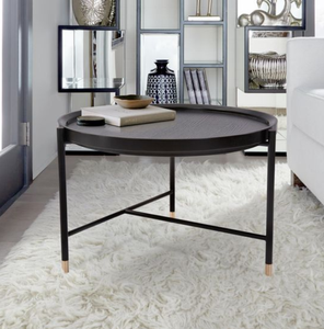 Table basse ronde en métal, table d'appoint moderne pour salon, table centrale noire, durable et facile à nettoyer, avec rangement - Product Image 5