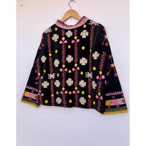 Boho Velvet Suzani Autumn Winter Cotton Reversible Eco-Friendly Embroidered Floral Handmade <b>Bomber</b> Kimono Style Festival <b>Jacket</b> - Product Image 4
