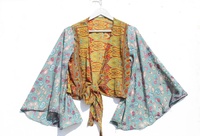 Nueva llegada campana manga corbata superior Fleetwood Mac hecho a mano reciclado seda Crop Amazing Billowing Crop Top para mujer