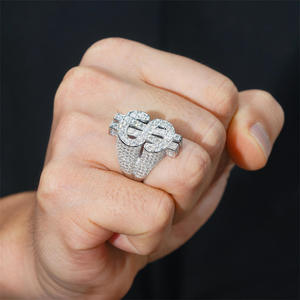 เครื่องประดับเงินแท้ 925 สเตอร์ลิง ดอลลาร์สหรัฐฯ แหวนเพชรโมอิสซาไนต์สไตล์ฮิปฮอปสำหรับผู้หญิงผู้ชาย - Product Image 3