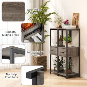 Set di 2 Supporti per Piante in Metallo a 3 Livelli con Cassetto e Ripiano Espositivo - Product Image 6