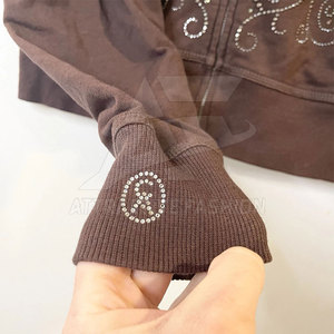 Sudaderas con Pedrería de Manga Larga con Logotipo Personalizado al por Mayor, Sudaderas con Pedrería de Moda en Color Sólido - Product Image 5