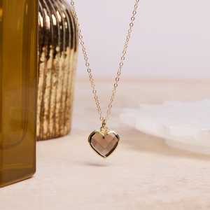 Collier ajustable plaqué or avec pendentif cœur en quartz fumé fait main, cadeau de fiançailles - Product Image 6