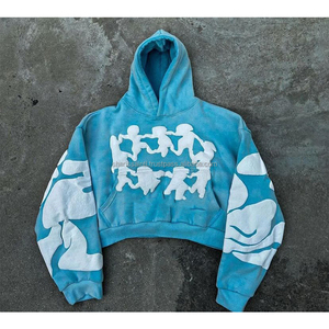 Thermique nouveau coton français éponge en détresse Patch broderie hommes sweats à capuche et sweat personnalisé Vintage lavage à l'acide survêtements - Product Image 4