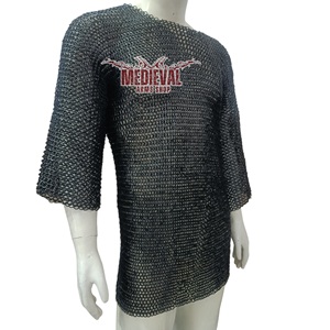 Medieval Knight Mild Steel Chainmail Armor Handmade Shirt 09mm Flat Riveted <b>Ring</b> Half Sleeve for Adult Reenactment Costume - Product Image 4