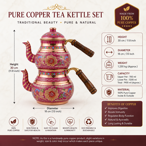Handmade Turkish Copper Tea Pot <b>Set</b> Hand Painted Enamel Copper Tea Kettle Wooden Handle Traditional <b>Teapot</b> OEM Wholesale - Product Image 5