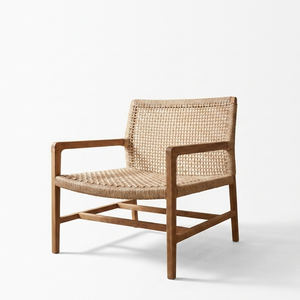 Silla Moderna para Exteriores Chico, Sillón de Madera de Teca de Alta Calidad, Malla de Cuerda Resistente al Agua, Multifuncional para Terraza y Piscina - Product Image 3