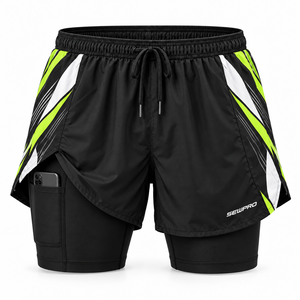 Pantalones Cortos Deportivos SEWPRO Personalizados 2 en 1 con Cintura Media, Cordón Ajustable, Forro de Compresión, Bolsillo para Teléfono, 125 GSM Exterior, 200 GSM Interior - Product Image 1