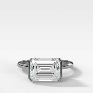 Anillo de compromiso de diamante cultivado en laboratorio con corte esmeralda East West, personalizado, de 3 quilates, con engaste de media montura, solitario, oro macizo de 14K y 18K, al por mayor - Product Image 3