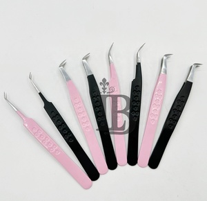 <b>Top</b> Demand Professional Pink Black Color Sustainable Curved Tip 90 Degree Boot Volume Eyelash Extension Tweezers Heart Handle - Product Image 3