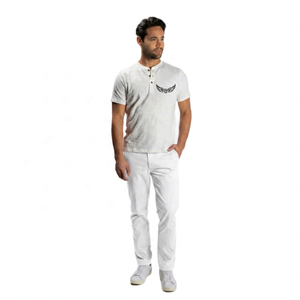T-shirt en coton blanc à manches courtes pour homme avec logo, coupe décontractée, jersey tricoté respirant, col rond - Product Image 6
