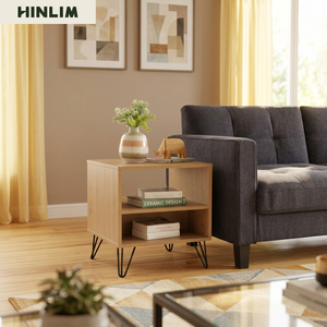Modern Minimalist Wooden Nightstand with Metal Legs <b>Storage</b> <b>Side</b> <b>Table</b> for Living Room Bedroom Furniture Modern Design - Product Image 4