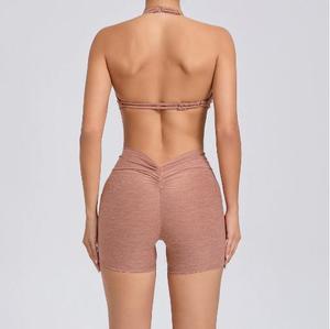 Conjunto de shorts de yoga sólidos de gran venta: top halter con espalda en V y shorts con cintura elástica para mujer, ropa deportiva de fitness, elástica y de soporte para gimnasio. - Product Image 4