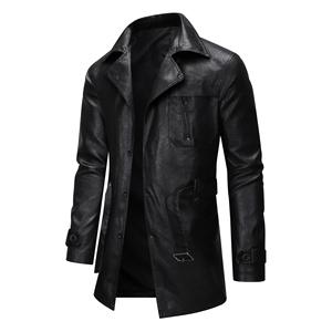 Manufacturer Direct Sales Long Casual Autumn Front Artificial <b>Leather</b> Turn-down Collar Single Breasted <b>Leather</b> <b>Jacket</b> - Product Image 2