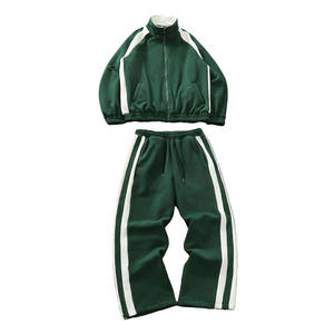 <b>Men's</b> Green Tracksuit Set Full Zip Hooded <b>Jacket</b> Jogger Pants Striped Design Casual Sportswear Autumn Wear - Product Image 2