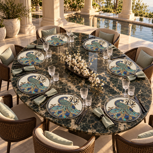 Set de table en verre perlé Royal Peacock avec plumes bleu turquoise et dorées |   Nappe de table décorative élégante pour une décoration de table de luxe - Product Image 3