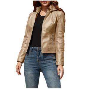 Premium Quality Fashion Style Casual Wear Leather Classic Outer Wear Breathable Windproof Women Leather Jacket - Product Image 3