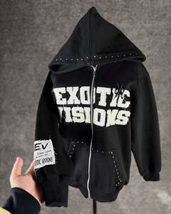 Exotic Visions Sweat à capuche zippé oversize pour homme, streetwear, en molleton de coton noir avec imprimé lettres sur le devant, pour l'automne - Product Image 1