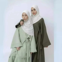 Traje Musulmán Eid de Dos Piezas para Mujer, Estilo Modesto, Chifón, Recto, Simple, Natural, Ecológico, Transpirable, Largo hasta el Suelo, 100% Algodón