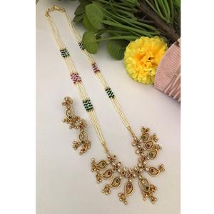 Ensemble collier long et boucles d'oreilles classiques en laiton plaqué or de qualité supérieure avec moissanite, élégant, pour femmes, idéal pour les mariages et les soirées - Product Image 2