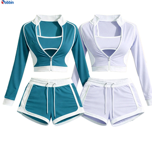 Conjuntos Deportivos de Verano para Mujer, Ropa Urbana Personalizada, Chaqueta de Manga Corta con Cierre y Pantalones Cortos, Conjunto de 3 Piezas, Tendencia en Ventas - Product Image 5