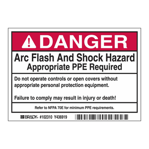 Étiquettes de sécurité Brady Danger Arc Flash Shock Hazard PPE, autocollants durables, fabriqués en Corée pour les zones de travaux électriques - Product Image 2