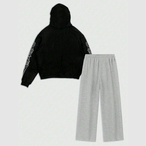 Ensemble de survêtement DTG à épaules tombantes, imprimé gothique araignée, sweat à capuche et pantalon baggy, streetwear unisexe premium, collection mode 2026 - Product Image 2