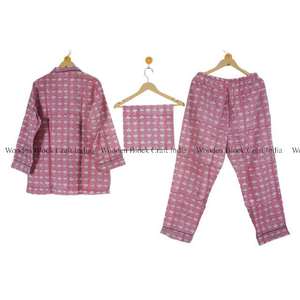 Conjunto de Pijama Ligero de Verano para Mujer, 100% Algodón, Estampado Floral, Mangas Largas, Cierre de Botones, Pantalones de Cintura Alta - Lujo - Product Image 4