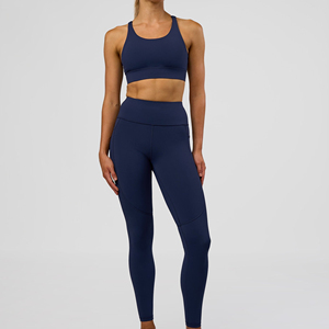 Women's Navy Blue Racerback Sports Bra Scoop Neck <b>Seamless</b> Medium Support Yoga Fitness Top - Product Image 4