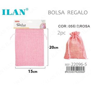 Sacchetto Regalo Ilan Rosa 15x20 Cm in Imitazione Juta per Bomboniere - Product Image 3