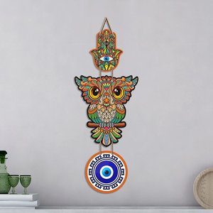Sculpture murale hibou coloré œil porte-bonheur Art Déco en MDF pour entrée de maison, charme porte-bonheur Vastu - Product Image 4