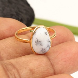 Vente en gros d'argent sterling 925 plaqué or 18 carats pour l'éternité vermeil sertissage de lunette en agate dendritique bijoux naturels pour femmes à la mode - Product Image 1