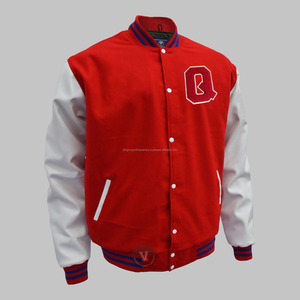 Veste universitaire personnalisée veste Letterman en laine rouge et à manches en cuir blanc prix de gros - Product Image 2