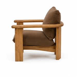 Sillón de exterior moderno de madera de teca con cojín marrón, silla de patio de madera maciza para jardín, para hoteles, resorts y villas. - Product Image 4