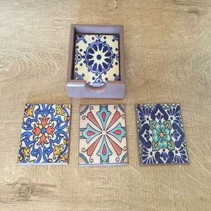 Eco-Friendly Reusable Square Wooden Coaster Mediterranean Sea Style <b>Paint</b> Technique for Surface Protection for Promotional - Product Image 1